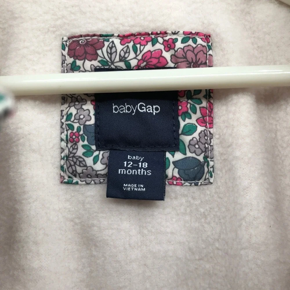 Baby Gap Floral Down Fill Snowsuit 12-18M Girl Pink Fleece Hooded Winter Bunting